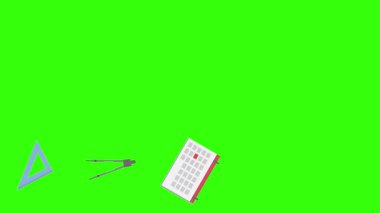 Yeşil ekranda okula geri dönen nesnelerin çizgi film animasyonu