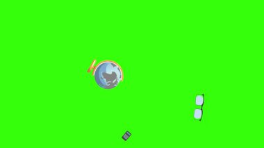 Yeşil ekranda okula geri dönen nesnelerin çizgi film animasyonu