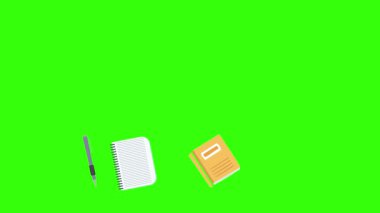 Yeşil ekranda okula geri dönen nesnelerin çizgi film animasyonu