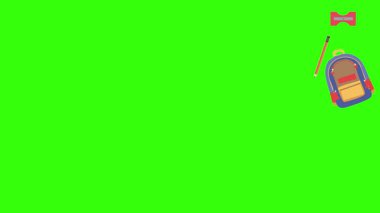 Yeşil ekranda okula geri dönen nesnelerin çizgi film animasyonu