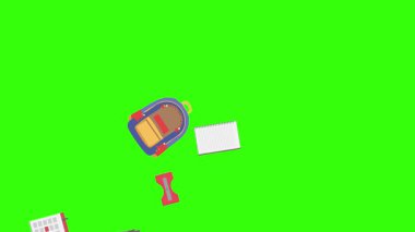 Yeşil ekranda okula geri dönen nesnelerin çizgi film animasyonu