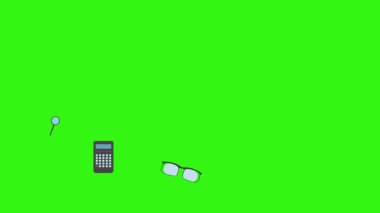 Yeşil ekranda okula geri dönen nesnelerin çizgi film animasyonu
