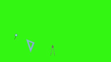 Yeşil ekranda okula geri dönen nesnelerin çizgi film animasyonu