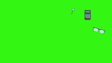 Yeşil ekranda okula geri dönen nesnelerin çizgi film animasyonu