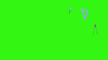 Yeşil ekranda okula geri dönen nesnelerin çizgi film animasyonu