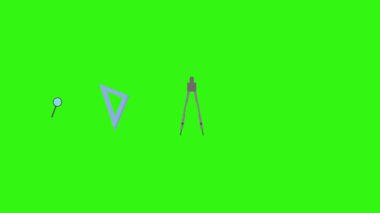Yeşil ekranda okula geri dönen nesnelerin çizgi film animasyonu
