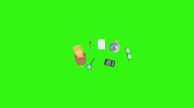 Yeşil ekranda okula geri dönen nesnelerin çizgi film animasyonu