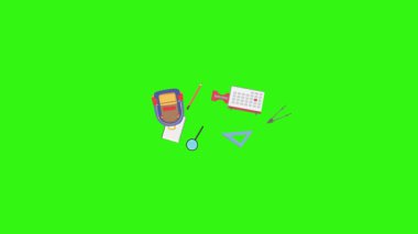 Yeşil ekranda okula geri dönen nesnelerin çizgi film animasyonu