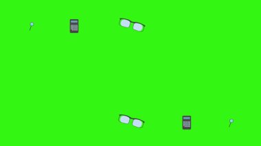 Yeşil ekranda okula geri dönen nesnelerin çizgi film animasyonu