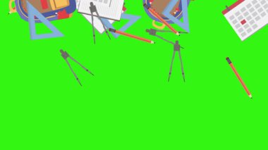 Yeşil ekranda okula geri dönen nesnelerin çizgi film animasyonu