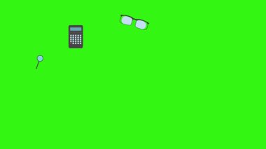 Yeşil ekranda okula geri dönen nesnelerin çizgi film animasyonu
