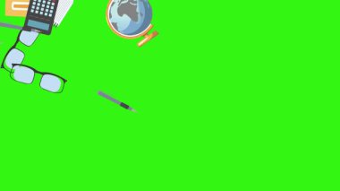 Yeşil ekranda okula geri dönen nesnelerin çizgi film animasyonu
