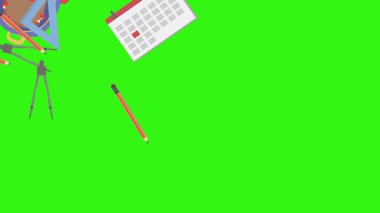 Yeşil ekranda okula geri dönen nesnelerin çizgi film animasyonu