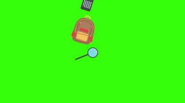 Yeşil ekranda okula geri dönen nesnelerin çizgi film animasyonu