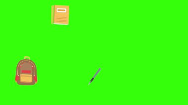 Yeşil ekranda okula geri dönen nesnelerin çizgi film animasyonu