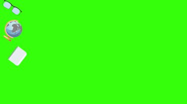 Yeşil ekranda okula geri dönen nesnelerin çizgi film animasyonu