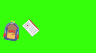 Yeşil ekranda okula geri dönen nesnelerin çizgi film animasyonu