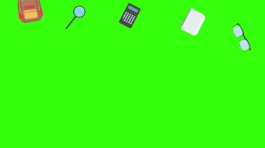Yeşil ekranda okula geri dönen nesnelerin çizgi film animasyonu