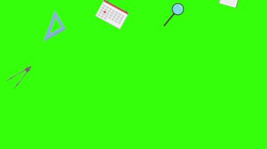 Yeşil ekranda okula geri dönen nesnelerin çizgi film animasyonu