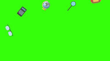 Yeşil ekranda okula geri dönen nesnelerin çizgi film animasyonu
