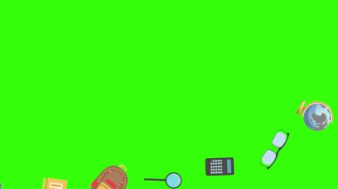 Yeşil ekranda okula geri dönen nesnelerin çizgi film animasyonu