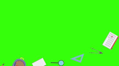 Yeşil ekranda okula geri dönen nesnelerin çizgi film animasyonu
