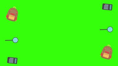 Yeşil ekranda okula geri dönen nesnelerin çizgi film animasyonu