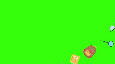 Yeşil ekranda okula geri dönen nesnelerin çizgi film animasyonu