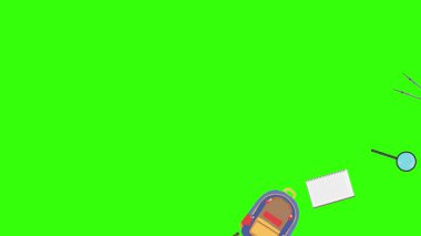 Yeşil ekranda okula geri dönen nesnelerin çizgi film animasyonu