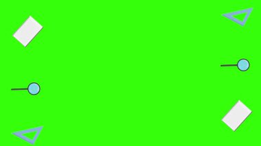 Yeşil ekranda okula geri dönen nesnelerin çizgi film animasyonu