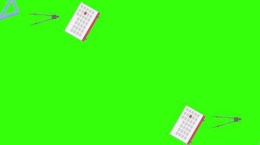 Yeşil ekranda okula geri dönen nesnelerin çizgi film animasyonu