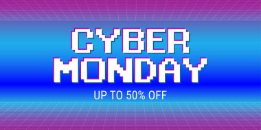 Vektör pankartı Siber Pazartesi. Promosyon satışı posteri. Vektör illüstrasyonu.