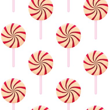 Kusursuz noel nane şekeri deseni. Vektör çizimi. Kırmızı ve beyaz lolipoplar. Tatlı şekerler.