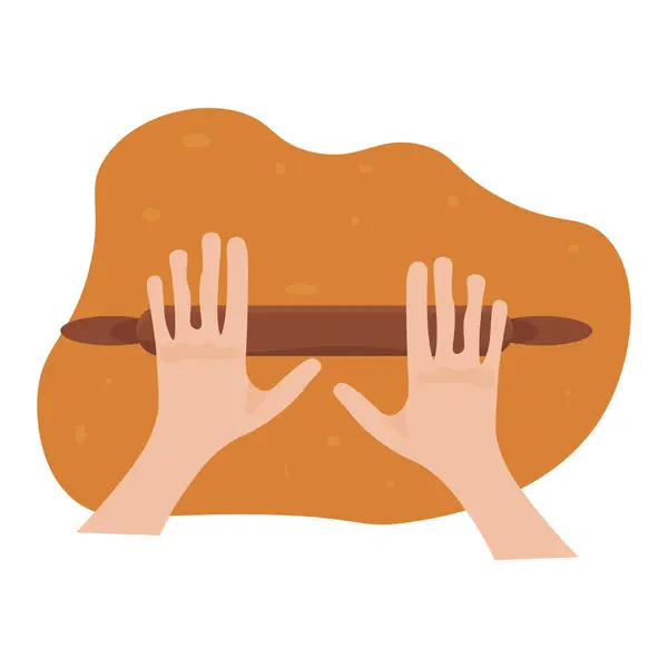 Kurabiye hazırlama aşamaları. Zencefilli kurabiye pişiriyorum. El kurabiye hamurunu dışarı atıyor. Çizgi film tarzı. vektör illüstrasyonu.