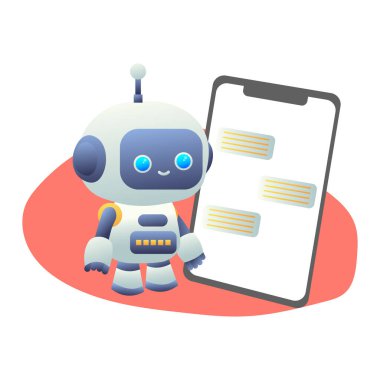 Chatbot ve yapay zeka. Dijital bir sohbet robotu, robot uygulaması, sohbet asistanı konsepti. Bir fikir üretmek için sohbet robotu kullanmak. Vektör.