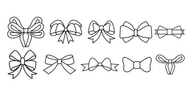 Hediyeler için kurdele seti, sıra tarzı. Şenlik süslemeleri. vektör illüstrasyonu