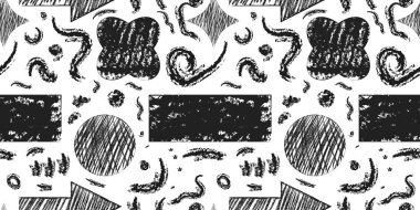 Soyut karalama şekilleri kusursuz desenler oluşturur. Pastel boya, el çizimi, karalama dokusu. vektör