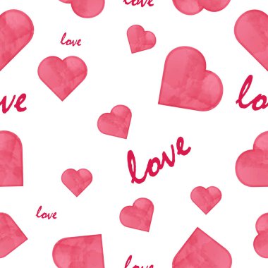 Kırmızı suluboya kalpli, kusursuz vektör deseni, aşkım. Sevgililer günün kutlu olsun ya da düğün geçmişin.