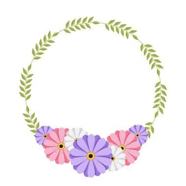 Bahar çerçevesi. Doğum günü, düğün, Sevgililer Günü için tebrik kartı şablonu. Bahar çiçekleri ve yaprakları. vektör