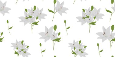 Çiçeklerin dikişsiz deseni. Yapraklı Lily çiçekleri. vektör