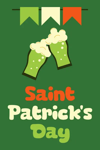 Aziz Patrick Günü posteri. İki bardak İrlanda birası. vektör illüstrasyonu.