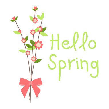 Merhaba Spring. Bahar çiçeği izi. Düz vektör illüstrasyonu
