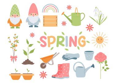 Bahçıvanlar için eşyalar. Bahçe eşyaları düz stil. Tarım ve bahçe aletleri. vektör illüstrasyonu