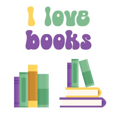 Okumak için çeşitli kitaplar, öğrenciler için bir ders kitabı, bir kitapçı, kütüphaneler. Vektör çizimi. Farklı kitapların yığını