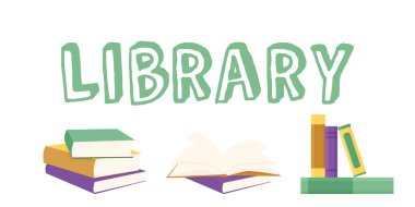 Okumak için kitapların vektör çizimi, eğitim için ders kitapları yığını. Renkli düz çizim. söz kitaplığı