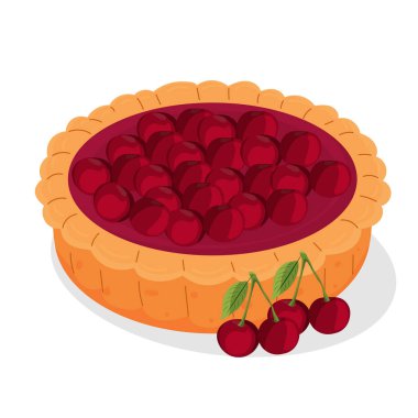 Lezzetli vişneli pasta. Turta günü. Vektör illüstrasyonu