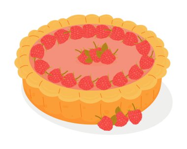 Bütün tatlı ahududulu pasta. Vektör illüstrasyonu