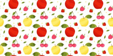 Yaz arkaplanı olgun meyve ve meyvelerle dolu. vektörsüz desen.