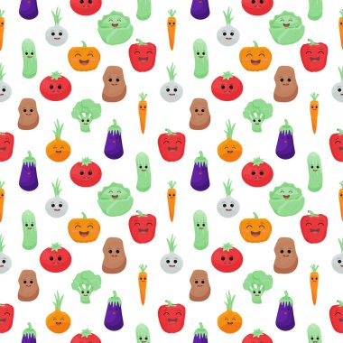 Sebzelerle kusursuz desen. Tatlı sebzeler. Vektör çizimi. Olgun hasat, çiftçi pazarı..