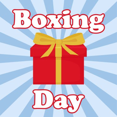 Boks günü. Mavi arka planda sarı fiyonklu kırmızı hediye kutuları. Vektör illüstrasyonu